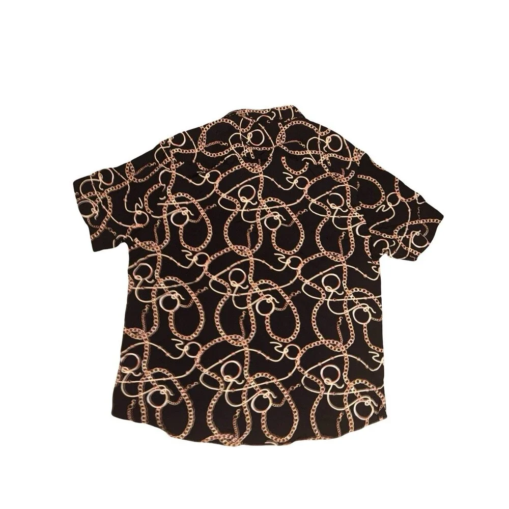 Denim & Flower Ricky Singh Button Up Shirt Chain Print Black XL New